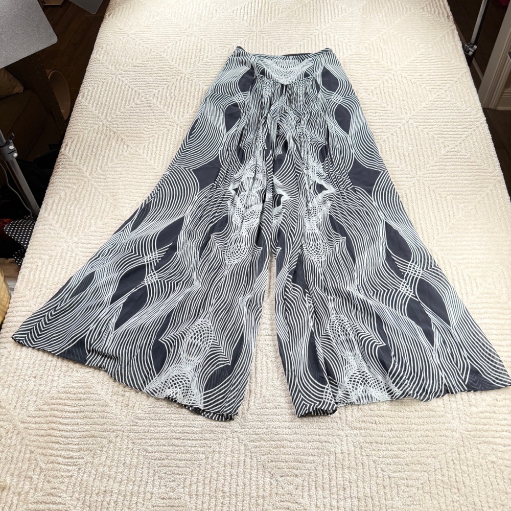Leifsdottir Wide Leg Pants Women's 4 Black White Geometric Print Palazzo Boho